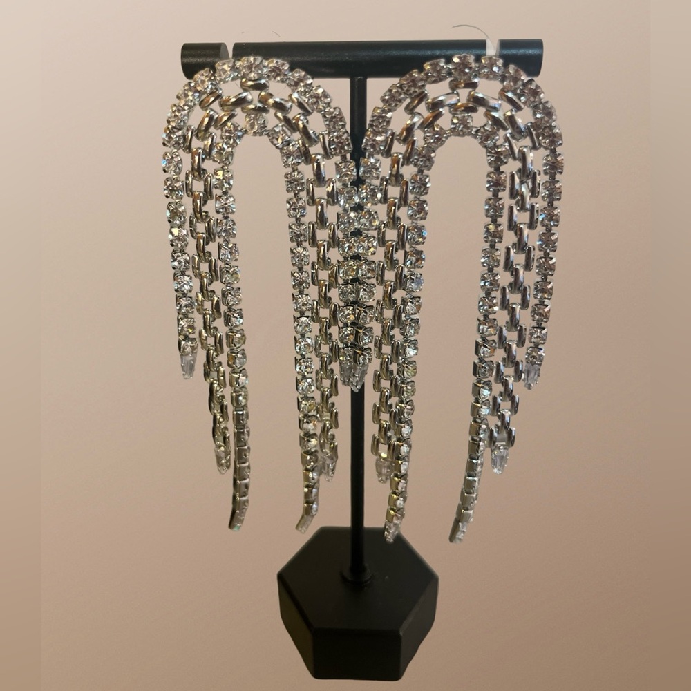 NEW (Silver) I. N. C Crystal & Chain Looped Statement Earrings